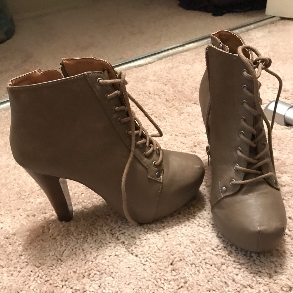 Tan lace up booties